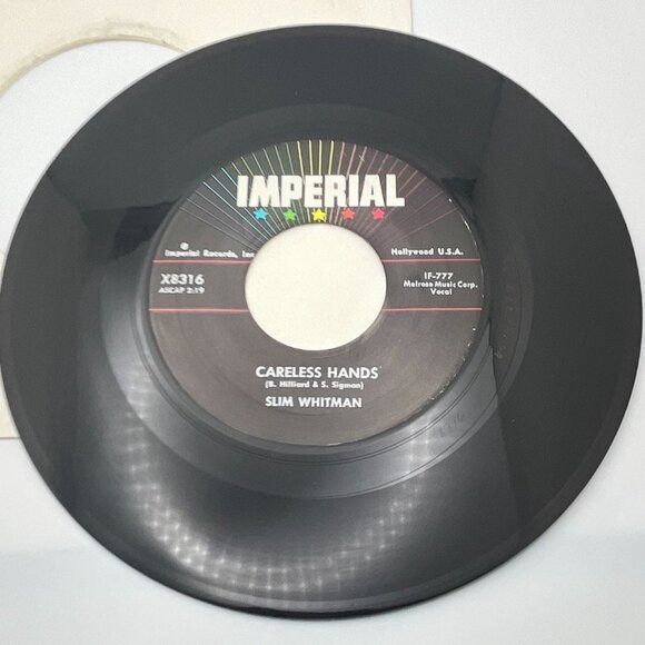 Slim Whitman Careless Hands / A Very Precious Love 45 Country Imperial 8316 - Picture 4 of 6